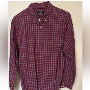 Nautica Men’s Burgundy & Blue Plaid Button-Down Shirt
